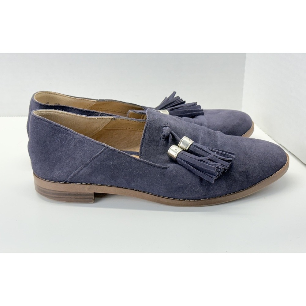 Franco Sarto Women's Sz 6M Blue Suede Leather Tassels‎ Slip On Hadden Loafers